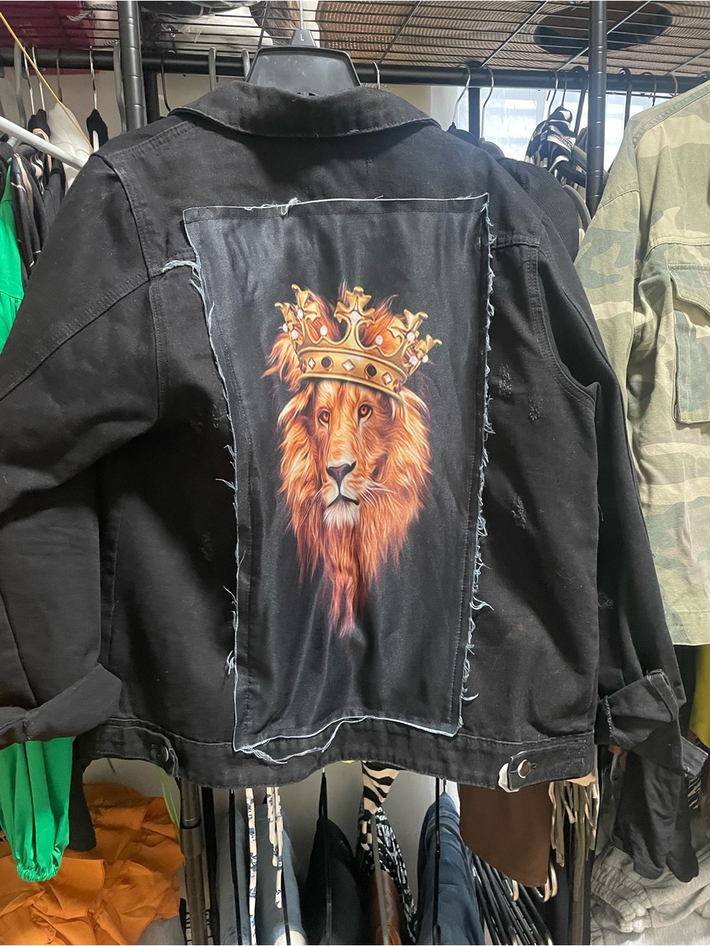 Fashion Nova Black Lion Crown Patch Jacket
